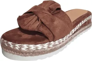 SuanlaTDS Womens Platform Sandals Espadrilles Slip on Open Toe Boho Wedge Sandals Comfortable Dressy Casual Summer Low Wedges Heel Slides Sandals for Outdoor Walking Beach Vocation