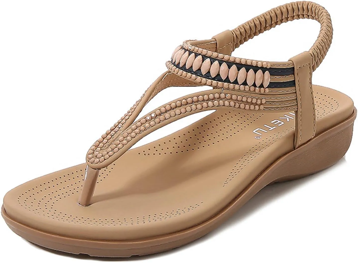 Summer Beach Sandals for Women Arch Support Slingback Rhinestone Dressy Sandal Comfort Sandals Bohemian T-Strap Ladies Casual Comfy Sandal Casual Ankle Elastic Flip Flops Shoes 2025