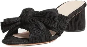 Sungtin Women’s Pleated Knotted Bow High Heeled Sandals, Ankle Strap Chunky Heels Sandals Open Toe Wedding Dress Shoes Pumps