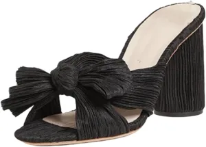 Sungtin Women’s Pleated Knotted Bow High Heeled Sandals, Ankle Strap Chunky Heels Sandals Open Toe Wedding Dress Shoes Pumps