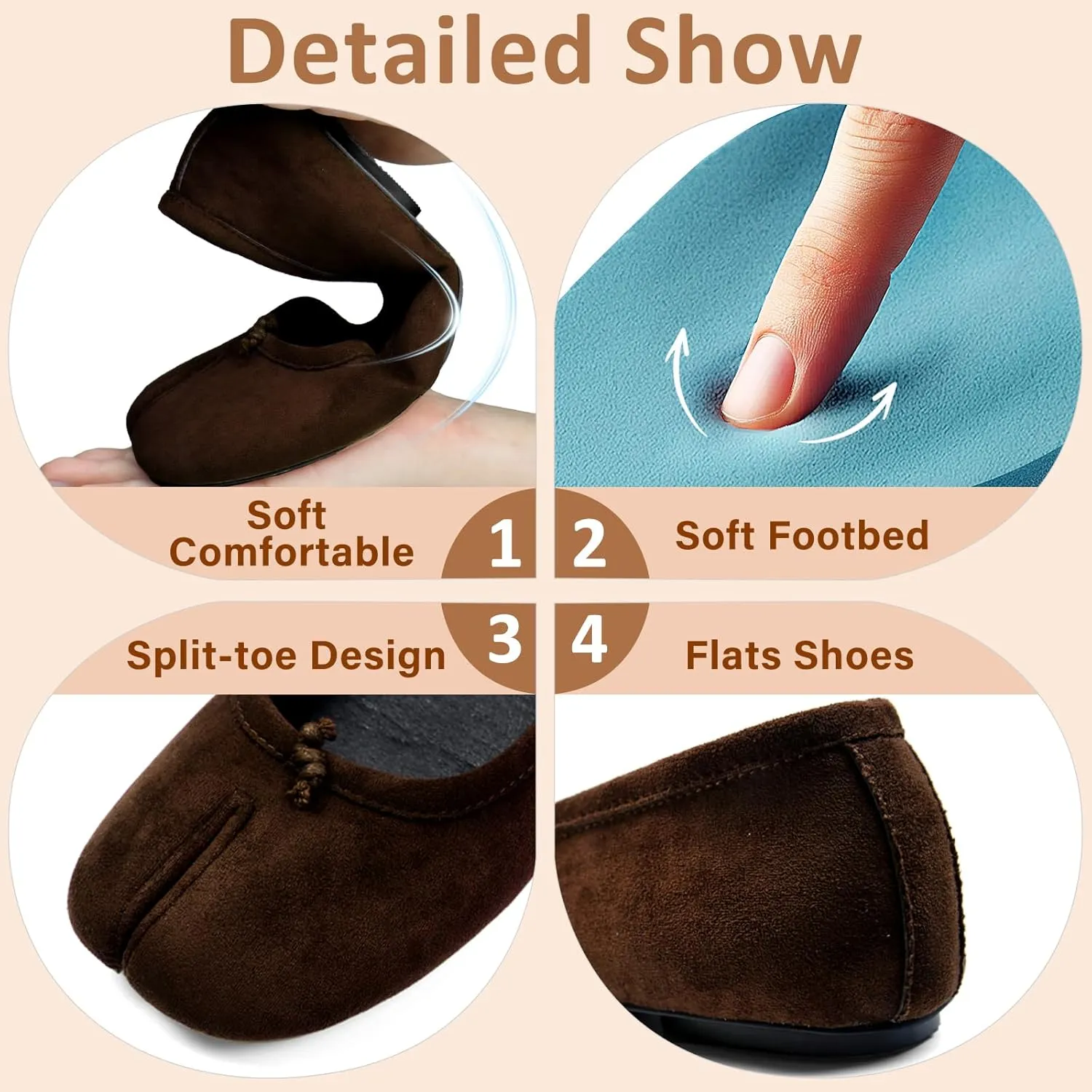 Tabi Ballet Flats Shoes for Women Rounde Toe Wide Width Split Toe Low Heel Comfortable Flats Shoes