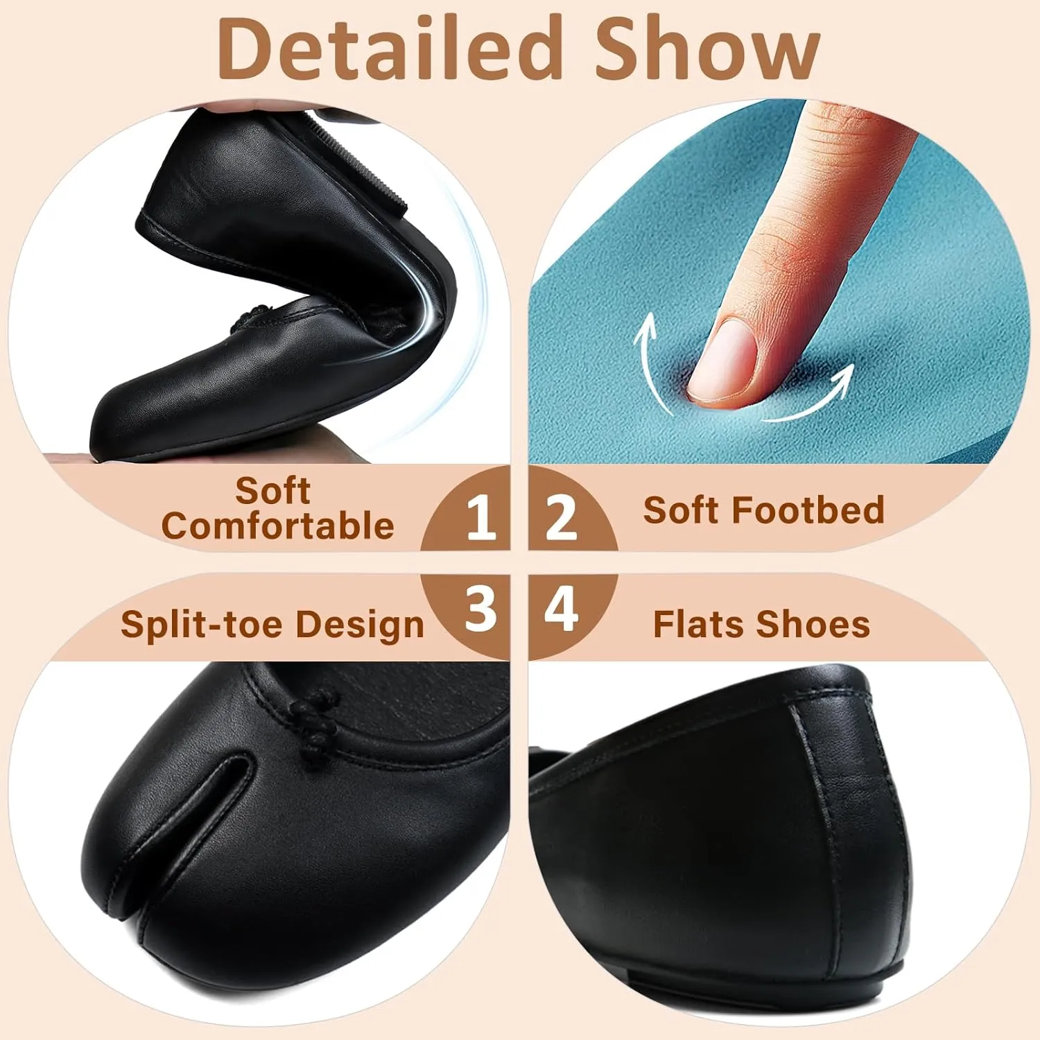 Tabi Ballet Flats Shoes for Women Rounde Toe Wide Width Split Toe Low Heel Comfortable Flats Shoes