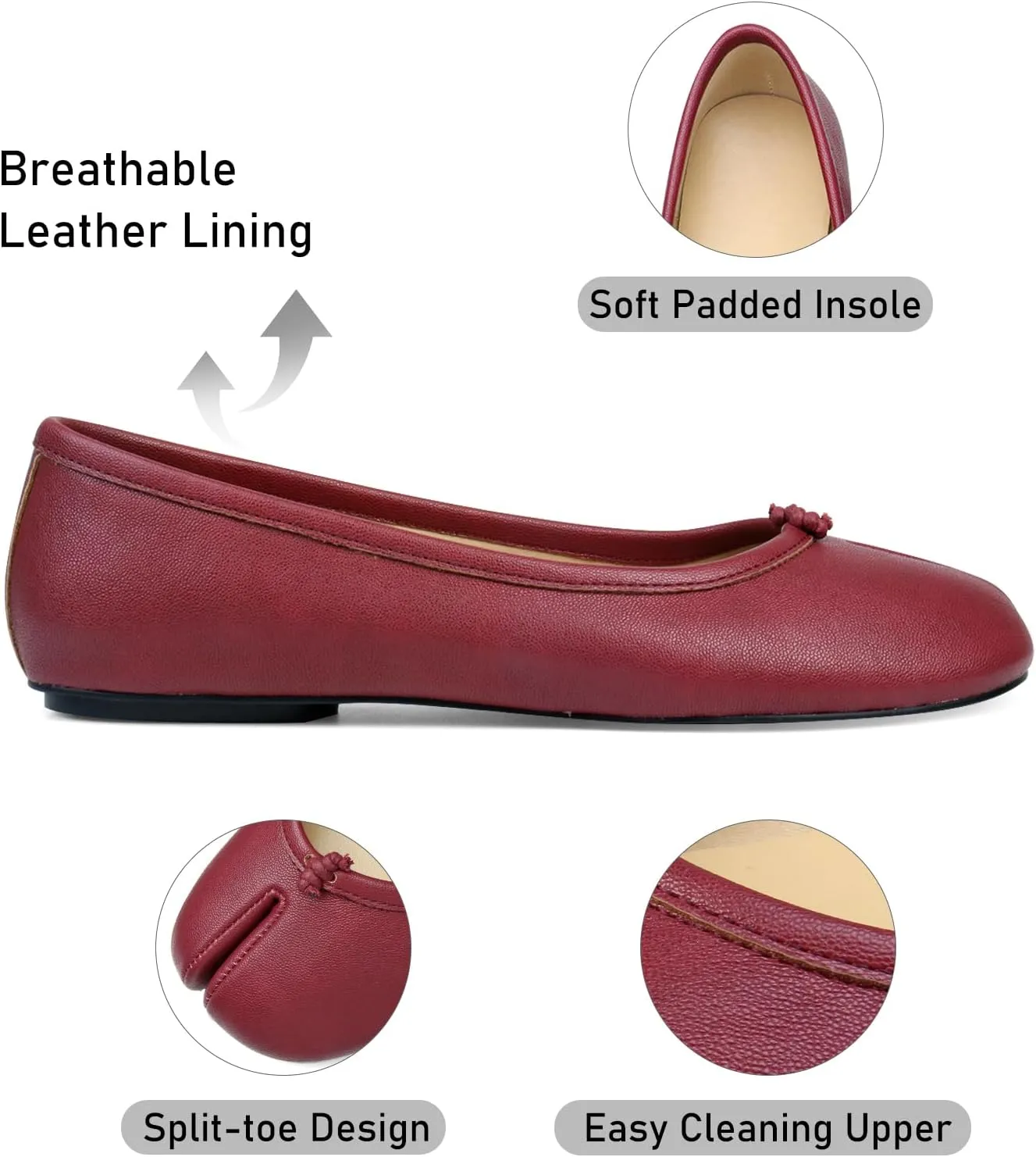 Tabi Ballet Flats Shoes for Women Rounde Toe Wide Width Split Toe Low Heel Comfortable Flats Shoes