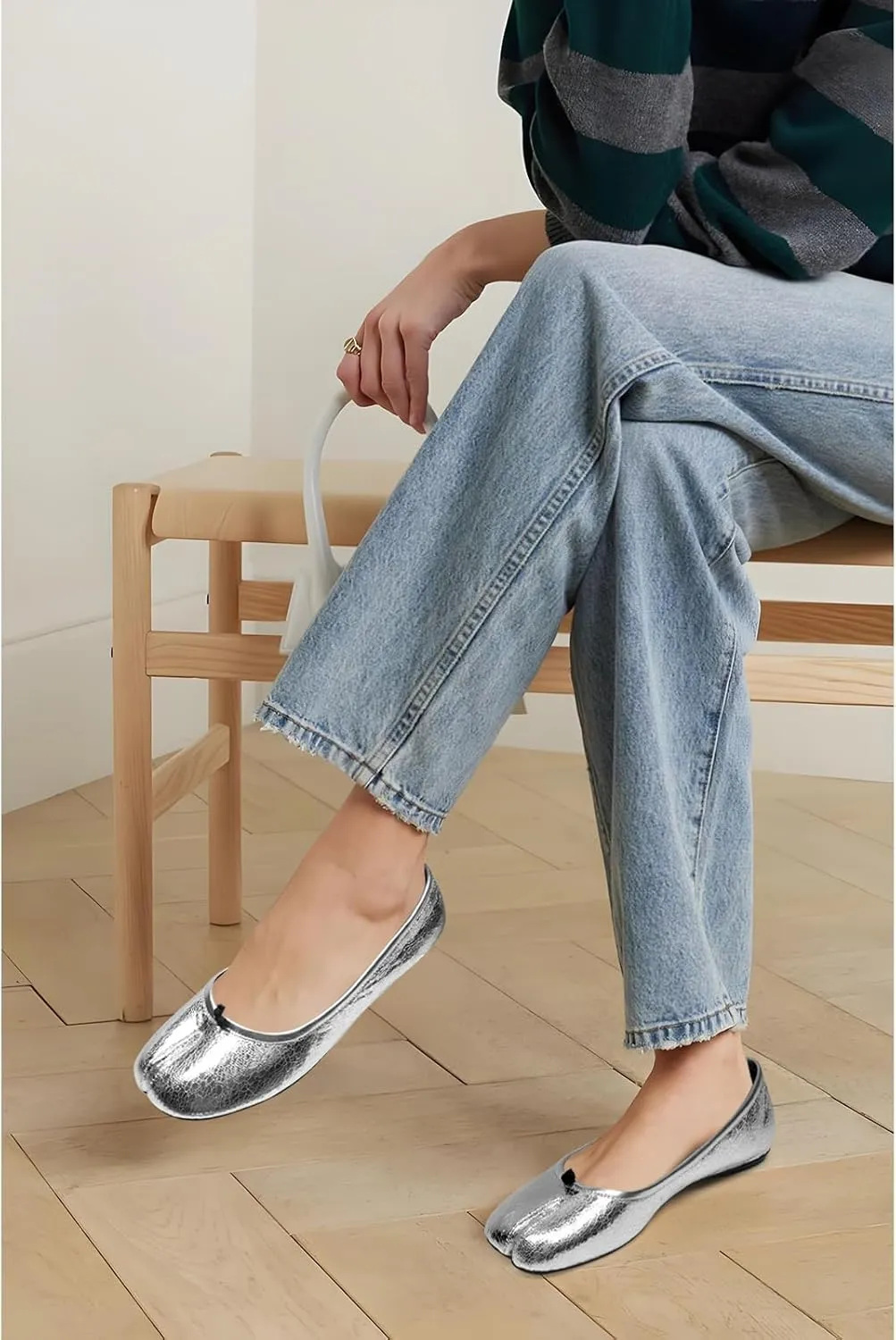 Tabi Ballet Flats Shoes for Women Rounde Toe Wide Width Split Toe Low Heel Comfortable Flats Shoes
