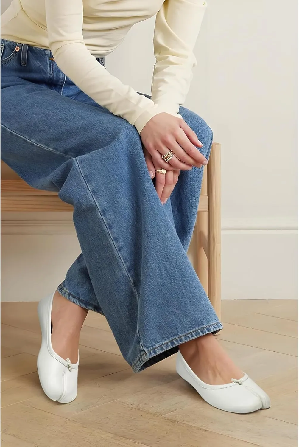 Tabi Ballet Flats Shoes for Women Rounde Toe Wide Width Split Toe Low Heel Comfortable Flats Shoes