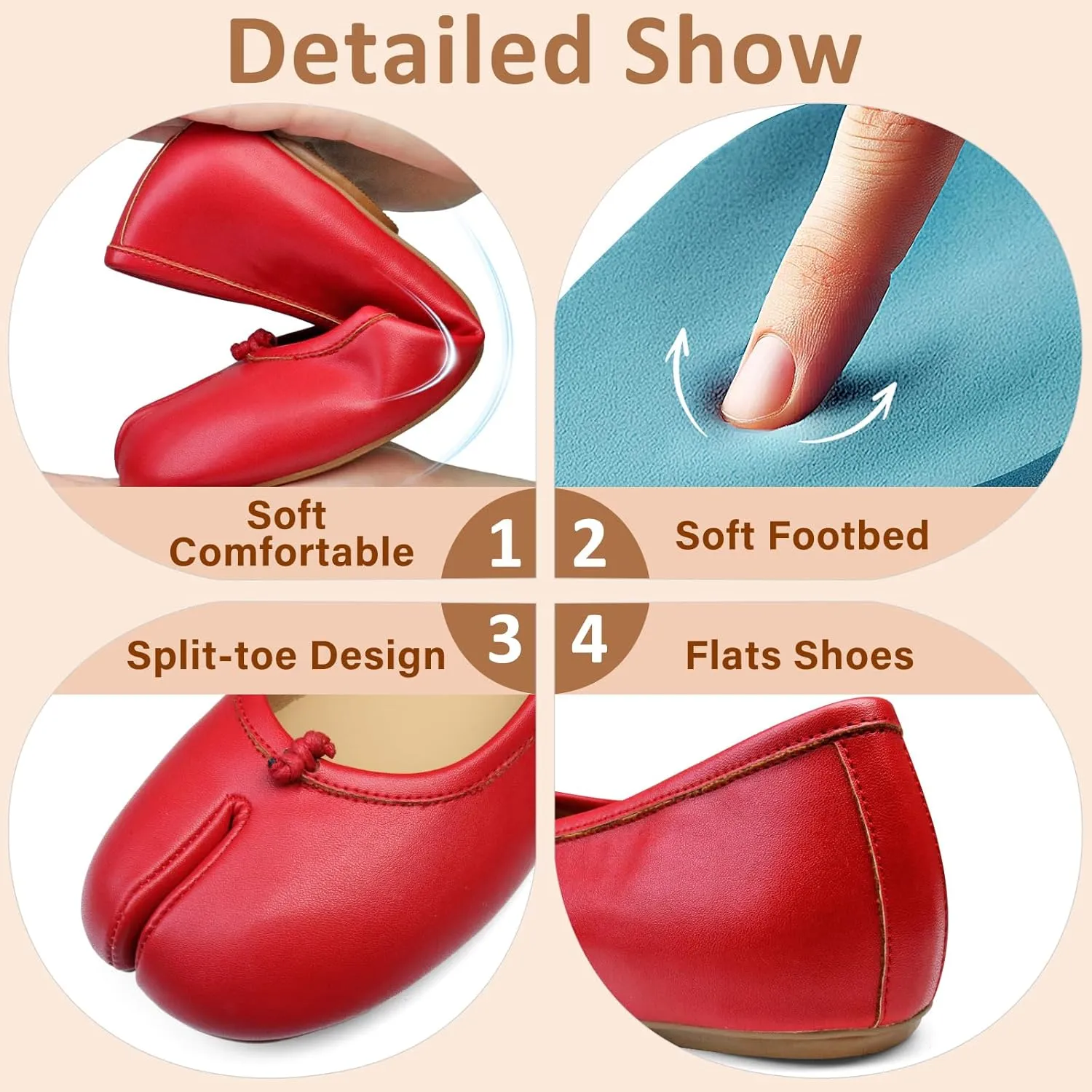 Tabi Ballet Flats Shoes for Women Rounde Toe Wide Width Split Toe Low Heel Comfortable Flats Shoes