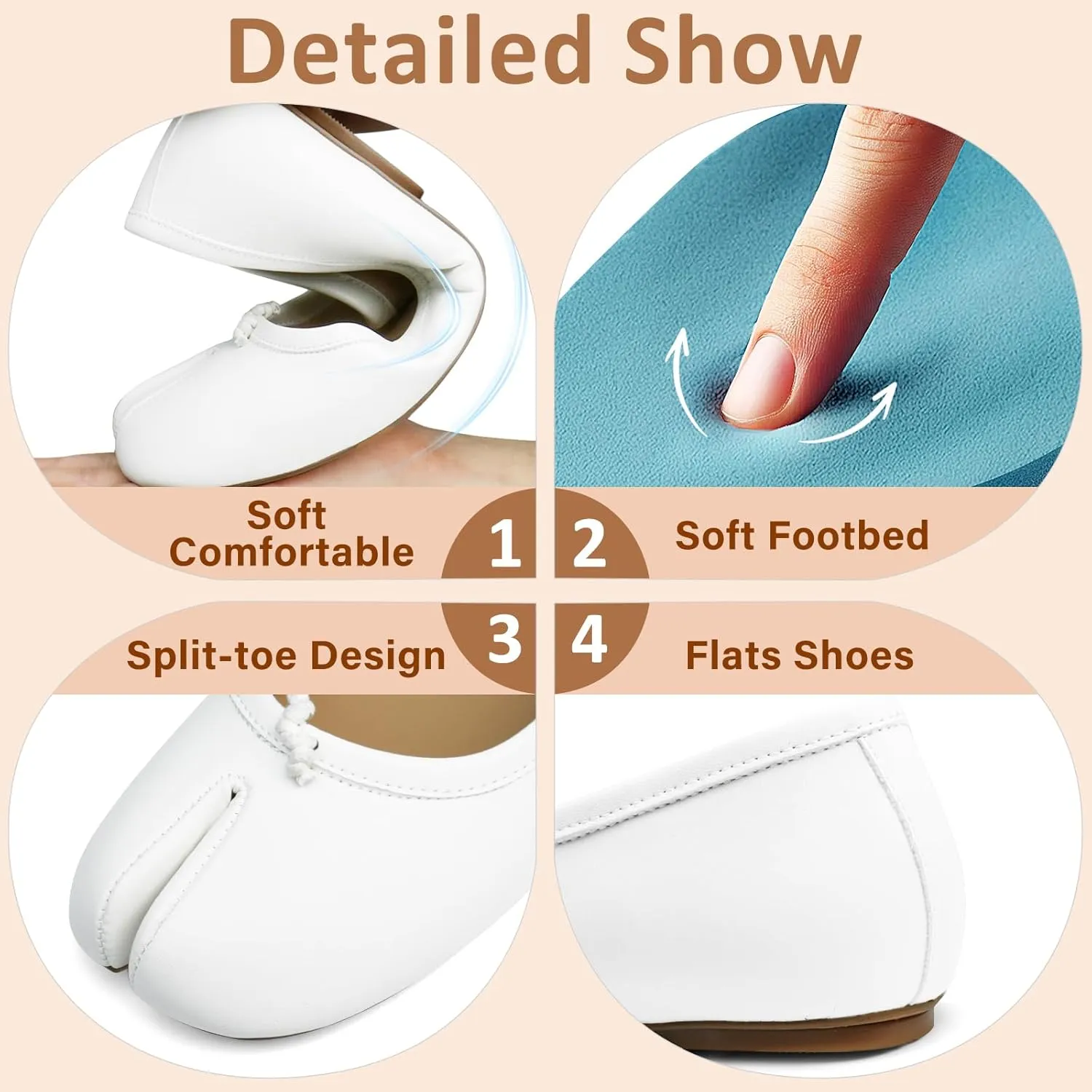 Tabi Ballet Flats Shoes for Women Rounde Toe Wide Width Split Toe Low Heel Comfortable Flats Shoes