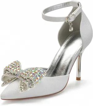 TarfiC Heels for Women - Frosted Ankle Strap Kitten Heels Dress Shoes for Women 3.54 Inch Buckle Wedding Heels for Prom Party Bridal Pump Shoes