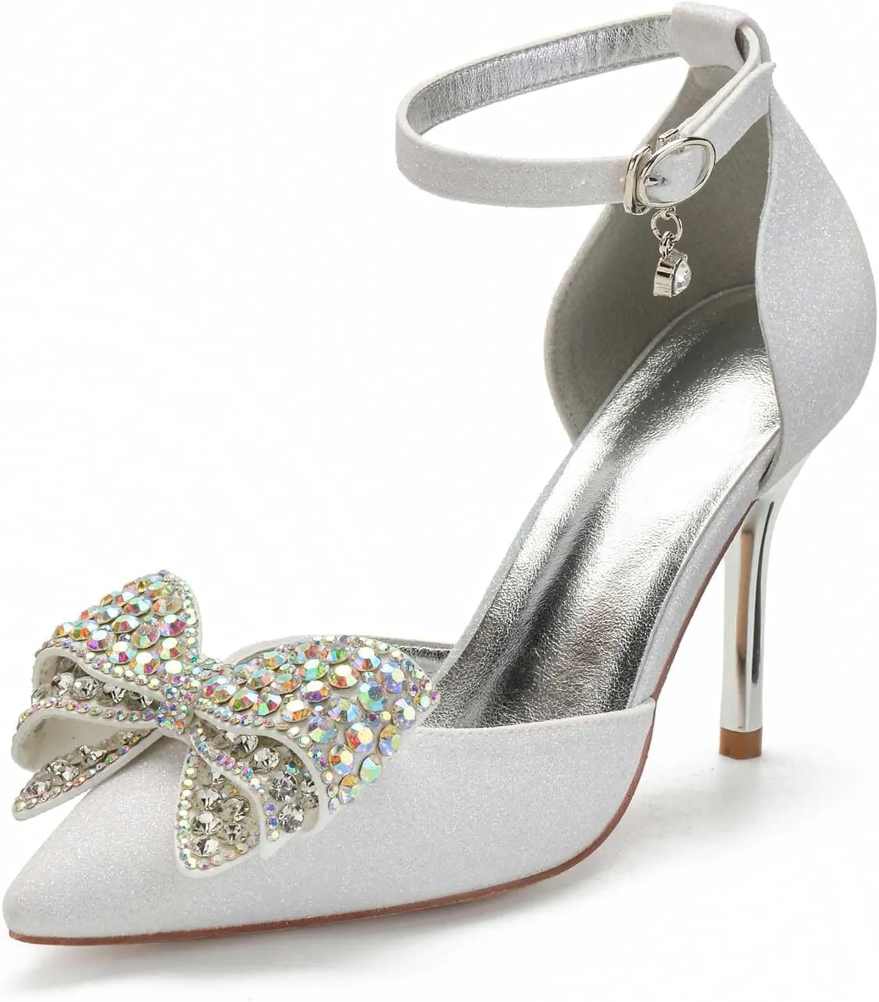 TarfiC Heels for Women - Frosted Ankle Strap Kitten Heels Dress Shoes for Women 3.54 Inch Buckle Wedding Heels for Prom Party Bridal Pump Shoes