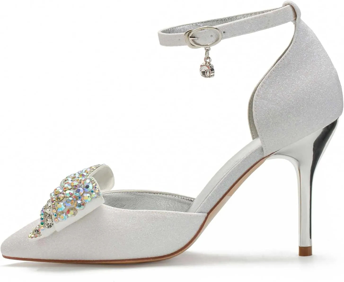 TarfiC Heels for Women - Frosted Ankle Strap Kitten Heels Dress Shoes for Women 3.54 Inch Buckle Wedding Heels for Prom Party Bridal Pump Shoes
