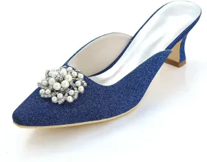 TarfiC High Heels Sandals for Women Breathable Rhinestone Slip on Sandals Frosted Closed Toe Kitten Heels Wedding Party Pumps Shoes