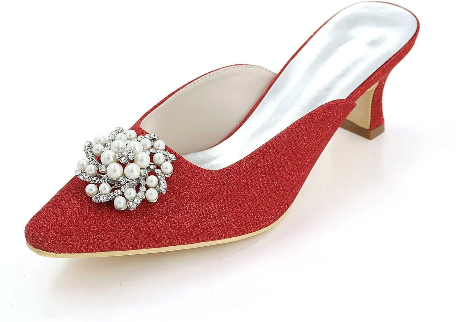 TarfiC High Heels Sandals for Women Breathable Rhinestone Slip on Sandals Frosted Closed Toe Kitten Heels Wedding Party Pumps Shoes