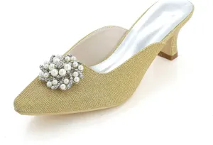 TarfiC High Heels Sandals for Women Breathable Rhinestone Slip on Sandals Frosted Closed Toe Kitten Heels Wedding Party Pumps Shoes