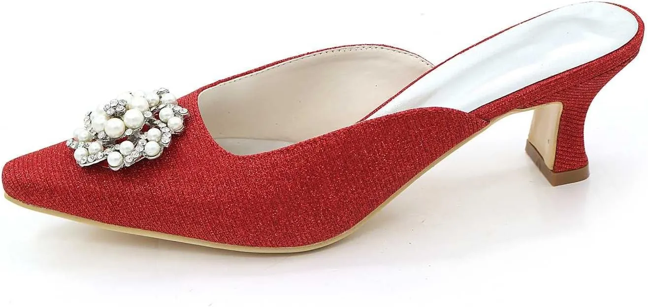 TarfiC High Heels Sandals for Women Breathable Rhinestone Slip on Sandals Frosted Closed Toe Kitten Heels Wedding Party Pumps Shoes