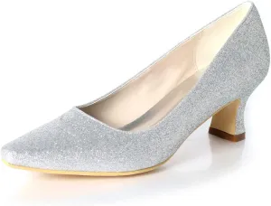 TarfiC High Heels Women's Pumps Slip on Pointed Toe Frosted Mid Kitten Heel Closed Toe Sandals Wedding Bridal Dress Shoes