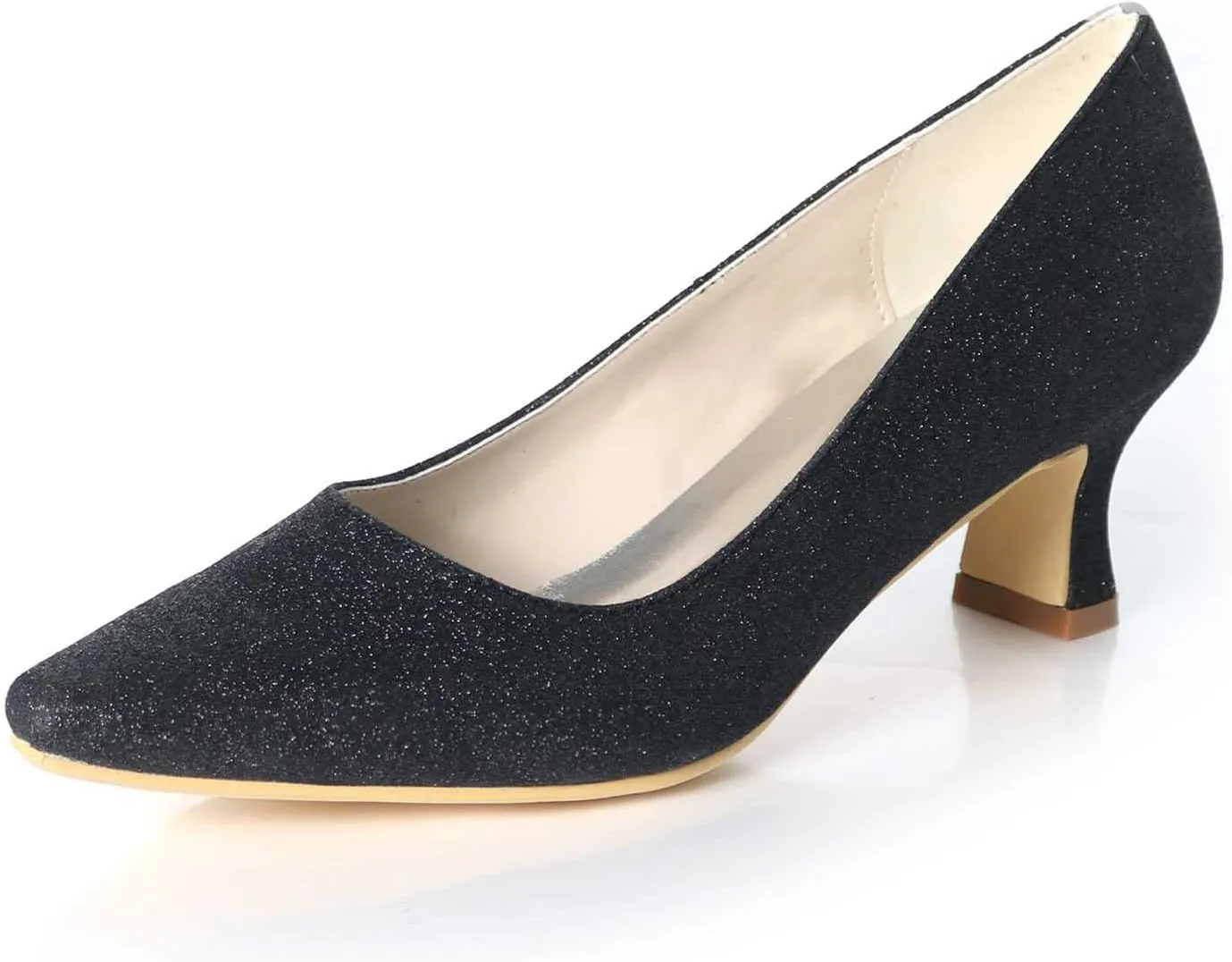 TarfiC High Heels Women's Pumps Slip on Pointed Toe Frosted Mid Kitten Heel Closed Toe Sandals Wedding Bridal Dress Shoes