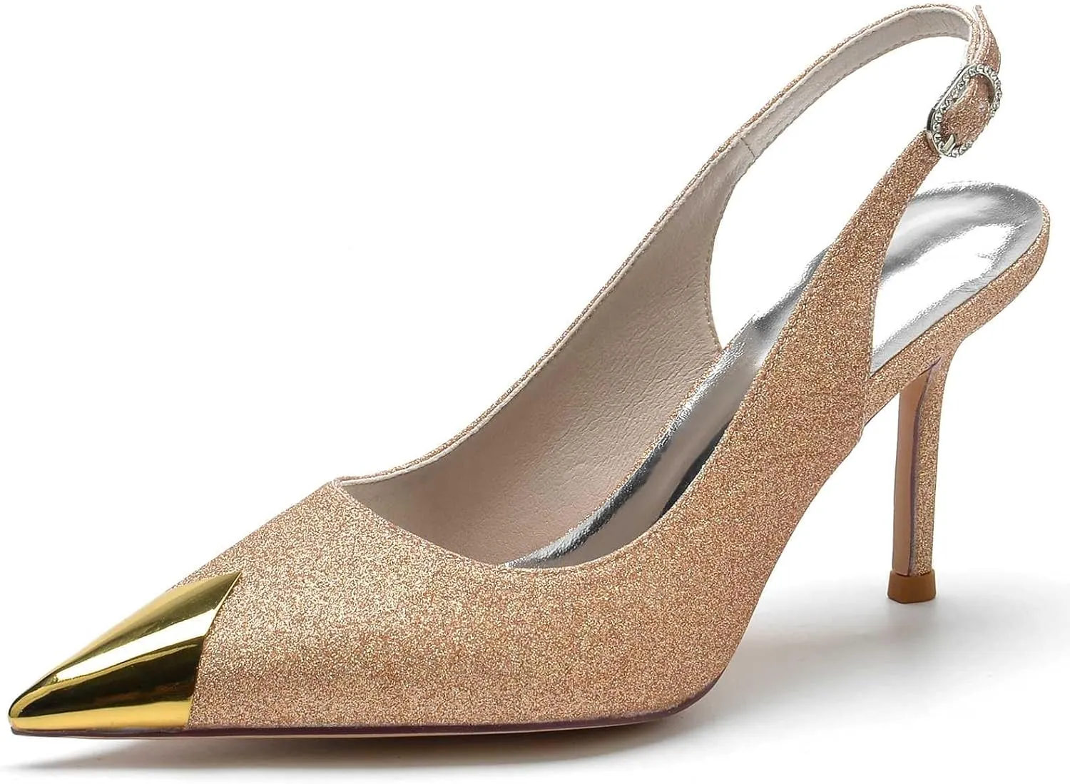 TarfiC Wedding Shoes for Bride High Heel Bridal Shoes Pointed Toe Buckle Kitten Heels Wedding Heels for Women Pumps Frosted Party Prom Dress Shoes