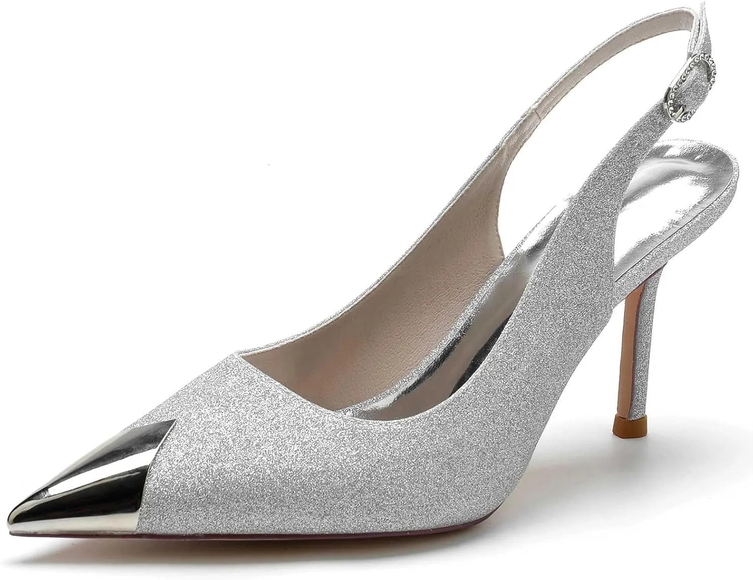 TarfiC Wedding Shoes for Bride High Heel Bridal Shoes Pointed Toe Buckle Kitten Heels Wedding Heels for Women Pumps Frosted Party Prom Dress Shoes