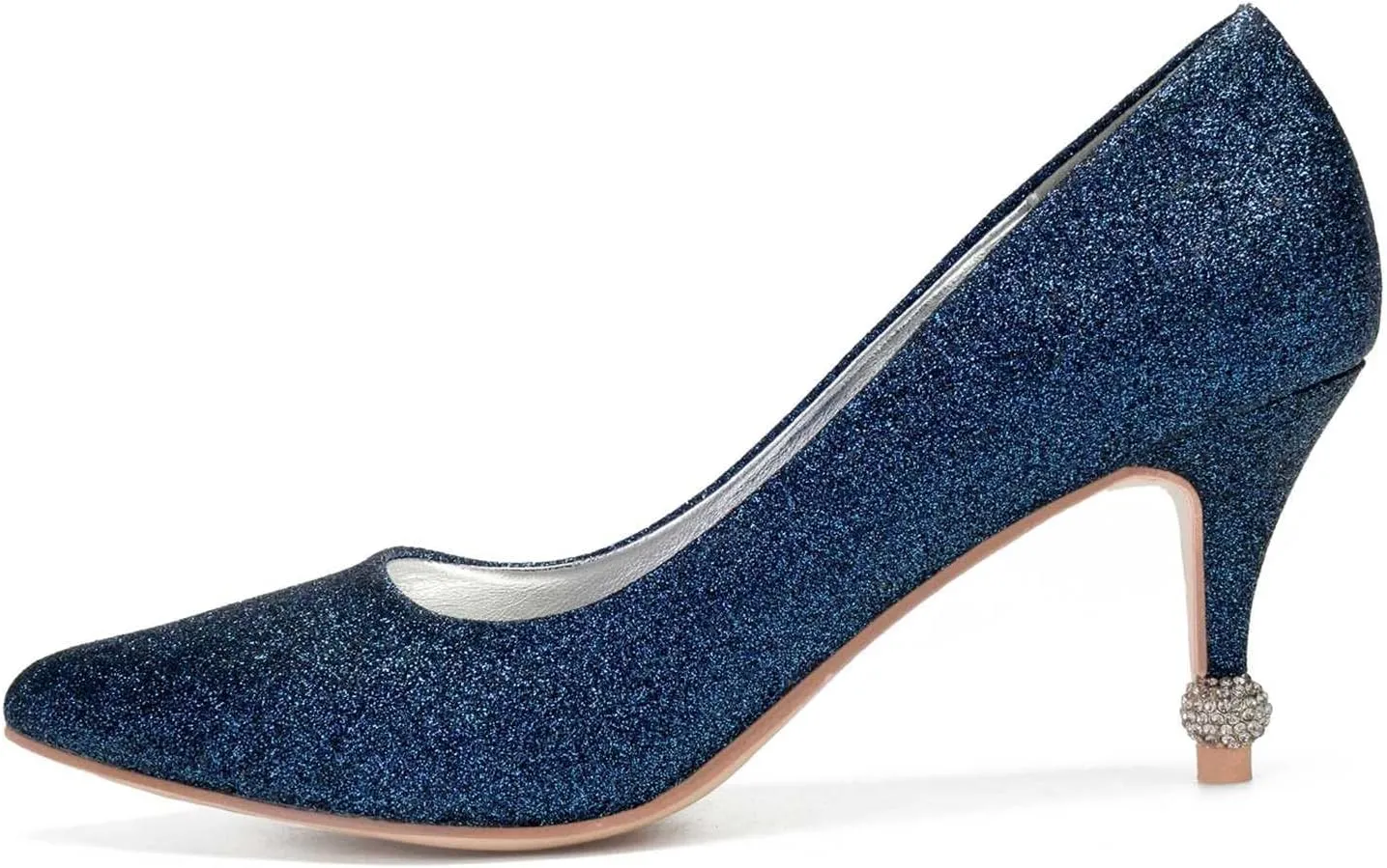 TarfiC Wedding Shoes for Women,Women's Pointed Toe Sparkling High Heels Slip On PU Evening Party Prom Sandals Frosted Kitten Heels
