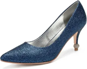 TarfiC Wedding Shoes for Women,Women's Pointed Toe Sparkling High Heels Slip On PU Evening Party Prom Sandals Frosted Kitten Heels
