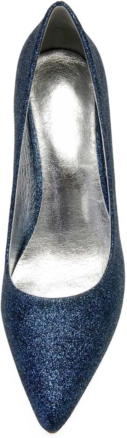 TarfiC Wedding Shoes for Women,Women's Pointed Toe Sparkling High Heels Slip On PU Evening Party Prom Sandals Frosted Kitten Heels