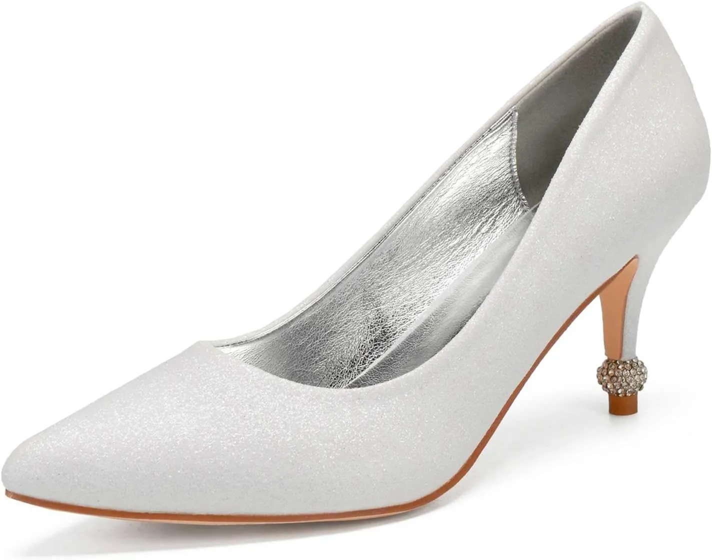TarfiC Wedding Shoes for Women,Women's Pointed Toe Sparkling High Heels Slip On PU Evening Party Prom Sandals Frosted Kitten Heels