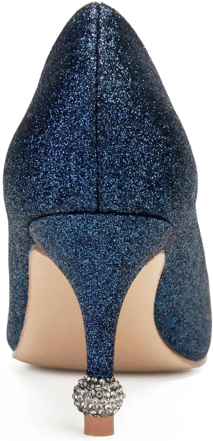 TarfiC Wedding Shoes for Women,Women's Pointed Toe Sparkling High Heels Slip On PU Evening Party Prom Sandals Frosted Kitten Heels