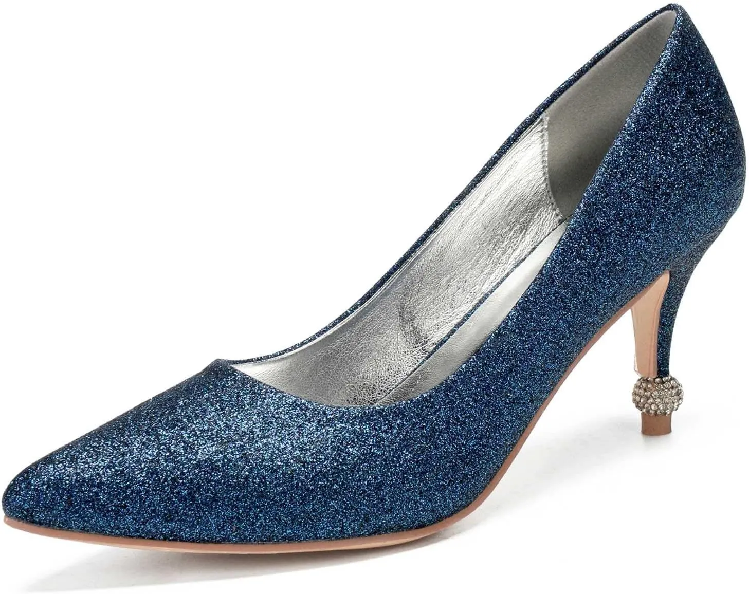 TarfiC Wedding Shoes for Women,Women's Pointed Toe Sparkling High Heels Slip On PU Evening Party Prom Sandals Frosted Kitten Heels