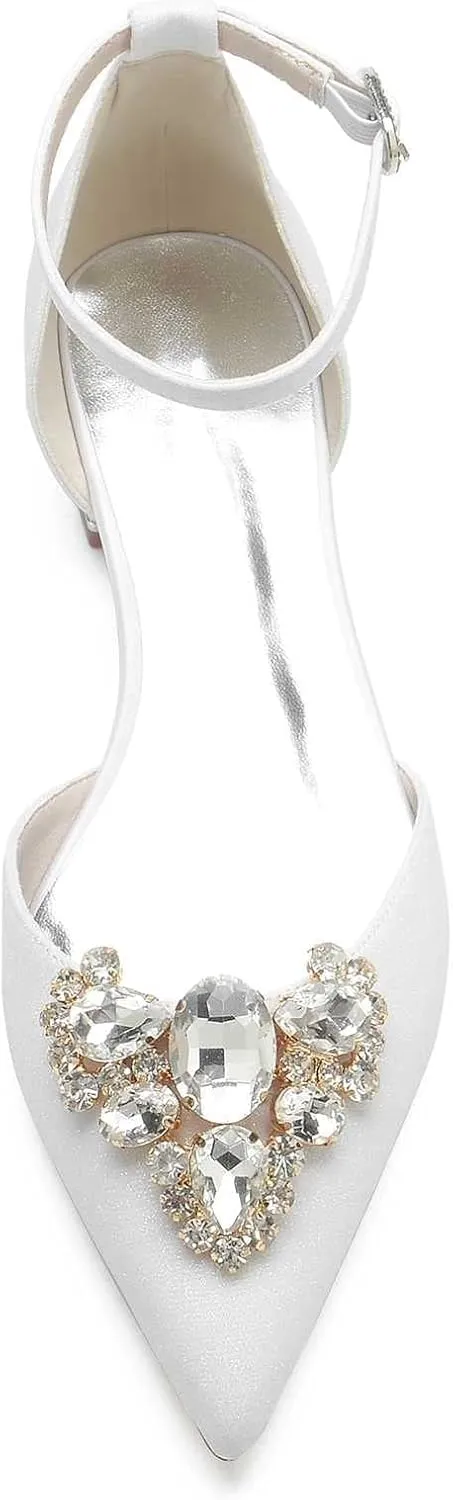 TarfiC Women's Flats Shoes Pointed Toe Buckle Rhinestone Floral Dress Shoes for Women Closed Toe Comfortable Frosted Sandals Dressy