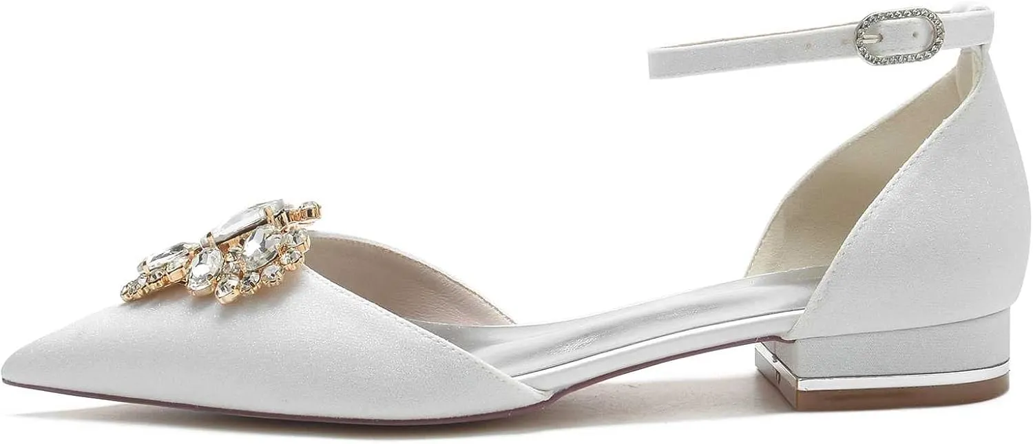 TarfiC Women's Flats Shoes Pointed Toe Buckle Rhinestone Floral Dress Shoes for Women Closed Toe Comfortable Frosted Sandals Dressy