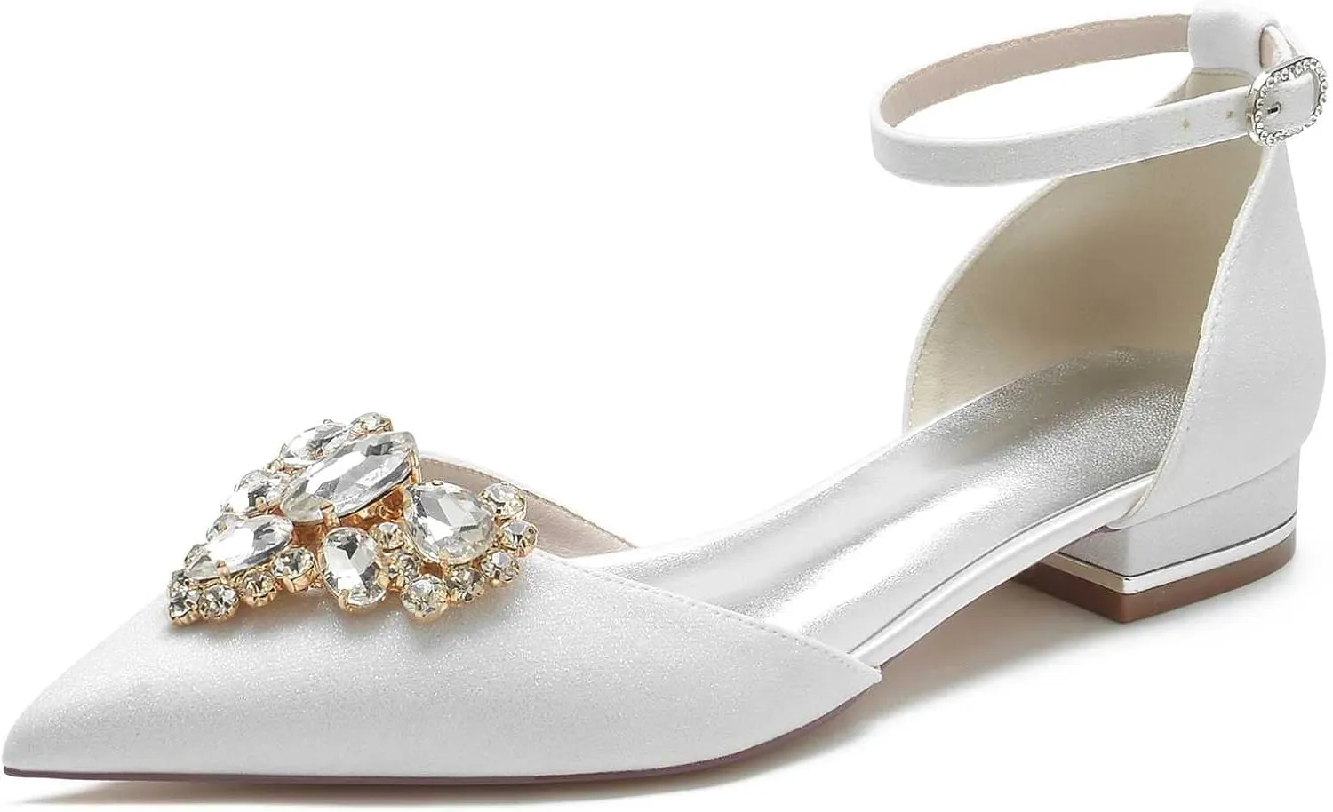 TarfiC Women's Flats Shoes Pointed Toe Buckle Rhinestone Floral Dress Shoes for Women Closed Toe Comfortable Frosted Sandals Dressy