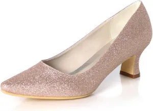 TarfiC Women's Frosted Mid-Kitten Heel Pumps - Slip-On Pointed Toe, Closed Toe Sandals | Perfect for Wedding, Bridal & Dressy Occasions