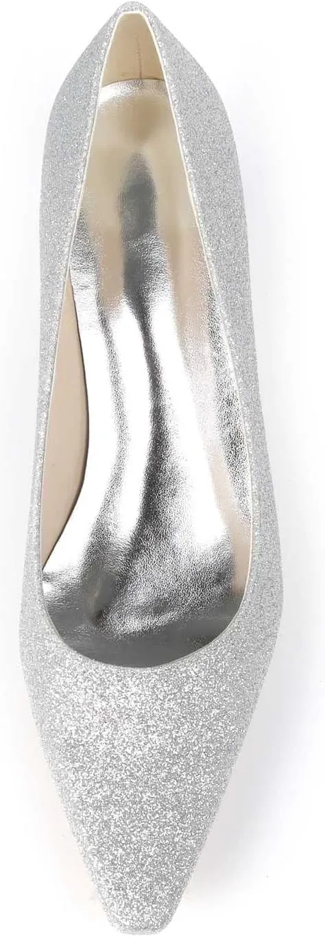 TarfiC Women's Frosted Mid-Kitten Heel Pumps - Slip-On Pointed Toe, Closed Toe Sandals | Perfect for Wedding, Bridal & Dressy Occasions