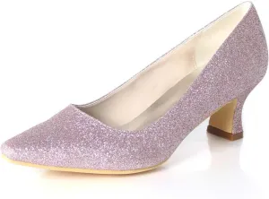 TarfiC Women's Frosted Mid-Kitten Heel Pumps - Slip-On Pointed Toe, Closed Toe Sandals | Perfect for Wedding, Bridal & Dressy Occasions