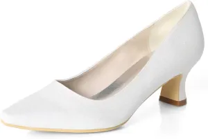 TarfiC Women's Frosted Mid-Kitten Heel Pumps - Slip-On Pointed Toe, Closed Toe Sandals | Perfect for Wedding, Bridal & Dressy Occasions