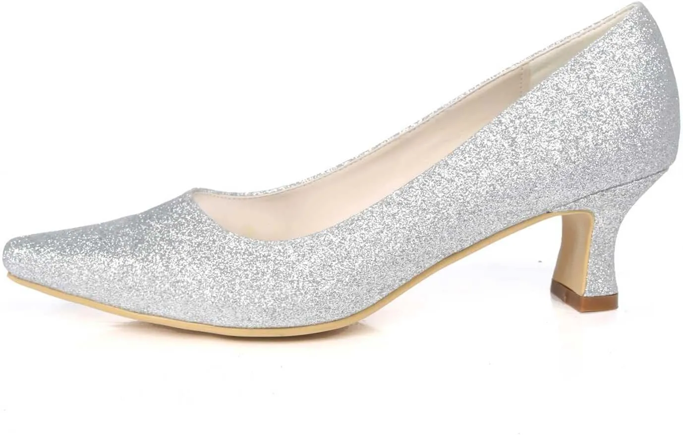 TarfiC Women's Frosted Mid-Kitten Heel Pumps - Slip-On Pointed Toe, Closed Toe Sandals | Perfect for Wedding, Bridal & Dressy Occasions