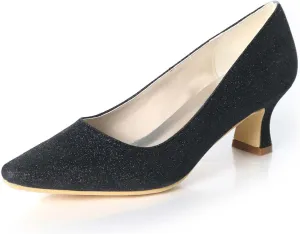 TarfiC Women's Frosted Mid-Kitten Heel Pumps - Slip-On Pointed Toe, Closed Toe Sandals | Perfect for Wedding, Bridal & Dressy Occasions