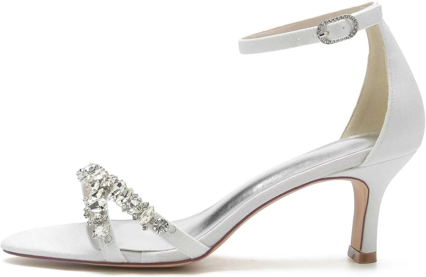 TarfiC Women's High Heel Pumps Rhinestone Open Toe Round Toe Frosted Buckle Mary Jane Low Heel Classic Party Wedding Dress Pump Shoes