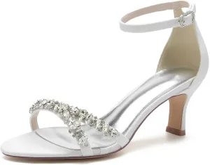 TarfiC Women's High Heel Pumps Rhinestone Open Toe Round Toe Frosted Buckle Mary Jane Low Heel Classic Party Wedding Dress Pump Shoes