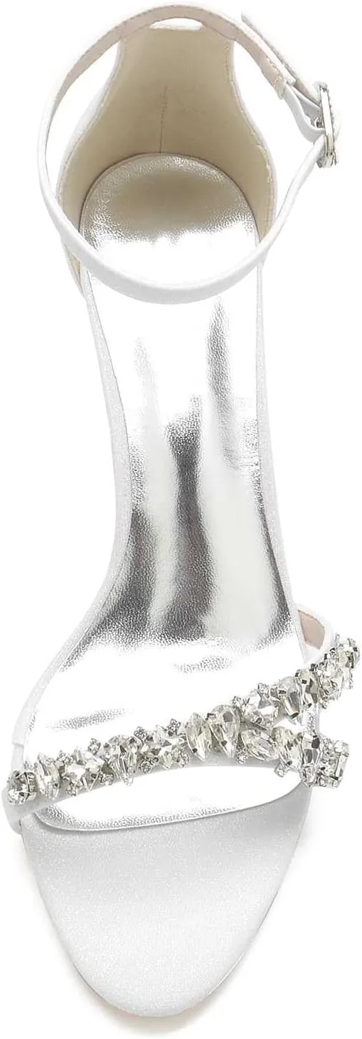 TarfiC Women's High Heel Pumps Rhinestone Open Toe Round Toe Frosted Buckle Mary Jane Low Heel Classic Party Wedding Dress Pump Shoes