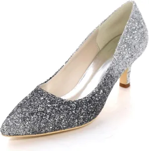TarfiC Women's Low Heels Dress Sandals Slip on Frosted Pointed Toe Rhinestone Dress Shoes Wedding Party Kitten Heel Evening Shoes for Women Bride
