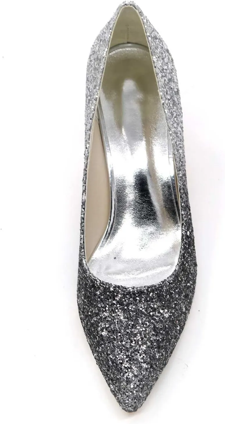 TarfiC Women's Low Heels Dress Sandals Slip on Frosted Pointed Toe Rhinestone Dress Shoes Wedding Party Kitten Heel Evening Shoes for Women Bride