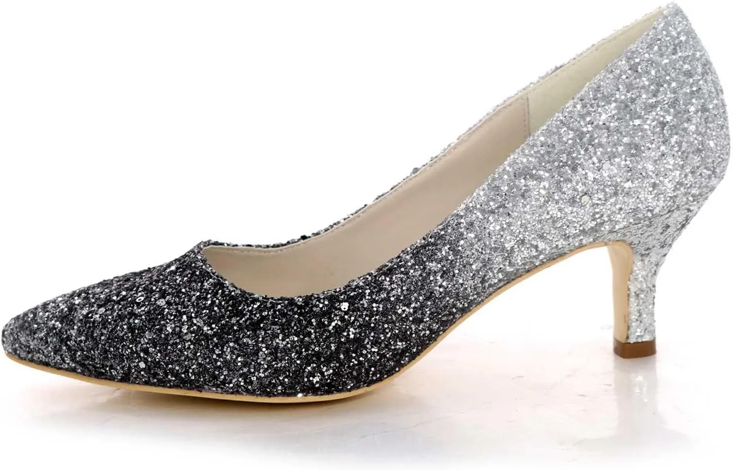 TarfiC Women's Low Heels Dress Sandals Slip on Frosted Pointed Toe Rhinestone Dress Shoes Wedding Party Kitten Heel Evening Shoes for Women Bride