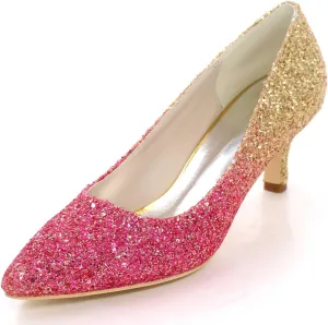 TarfiC Women's Low Heels Dress Sandals Slip on Frosted Pointed Toe Rhinestone Dress Shoes Wedding Party Kitten Heel Evening Shoes for Women Bride