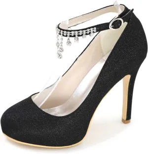 TarfiC Women's Rhinstone Kitten Heel for Women Dressy Closed Toe Buckle High Heels for Women Bridal Wedding Shoes for Bride On Evening Prom