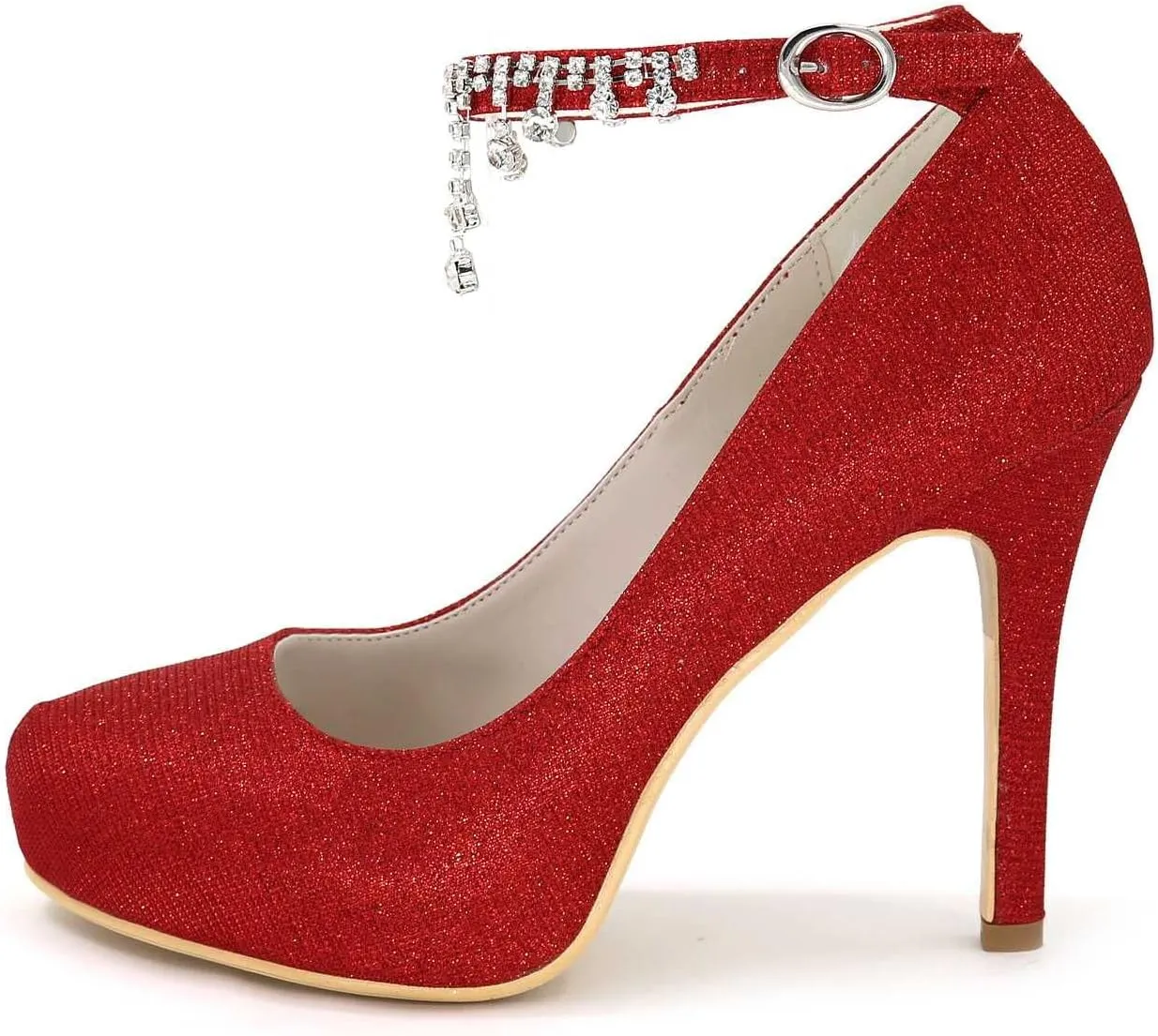 TarfiC Women's Rhinstone Kitten Heel for Women Dressy Closed Toe Buckle High Heels for Women Bridal Wedding Shoes for Bride On Evening Prom