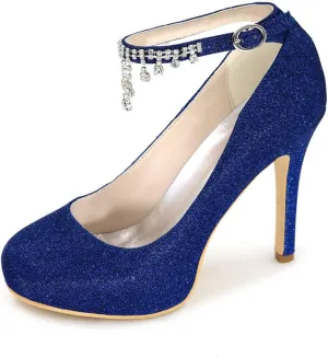 TarfiC Women's Rhinstone Kitten Heel for Women Dressy Closed Toe Buckle High Heels for Women Bridal Wedding Shoes for Bride On Evening Prom