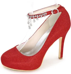 TarfiC Women's Rhinstone Kitten Heel for Women Dressy Closed Toe Buckle High Heels for Women Bridal Wedding Shoes for Bride On Evening Prom
