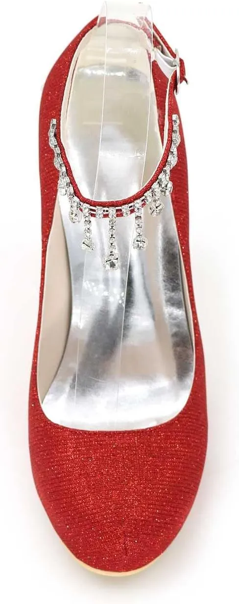 TarfiC Women's Rhinstone Kitten Heel for Women Dressy Closed Toe Buckle High Heels for Women Bridal Wedding Shoes for Bride On Evening Prom