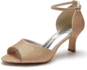 TarfiC Women’s Wedding for Bride Evening Shoes Frosted Comfortable Ankle Strap Low Heel Buckle High Heel Dress Pumps Evening Prom